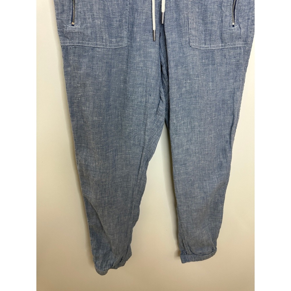 Athleta Cabo 100% Linen Jogger Pants Chambray Blue Resort Beach Zip Pockets 6 - Picture 5 of 16